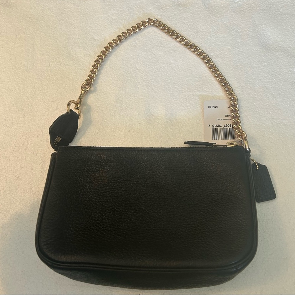 Coach NWT leveled leather large wristlet with chain clutch black gold - Picture 15 of 16